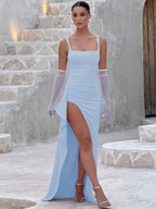 Ondine | Womens Strapless Backless High Slit Maxi Wedding Guest Dresses - 4