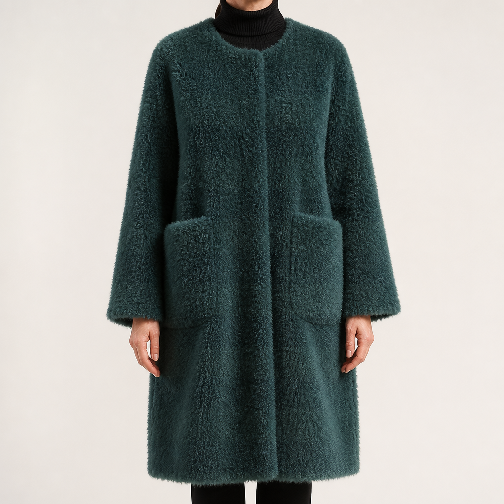 Ophelia | Womens Faux Fur Longline Warm Winter Coat, Green