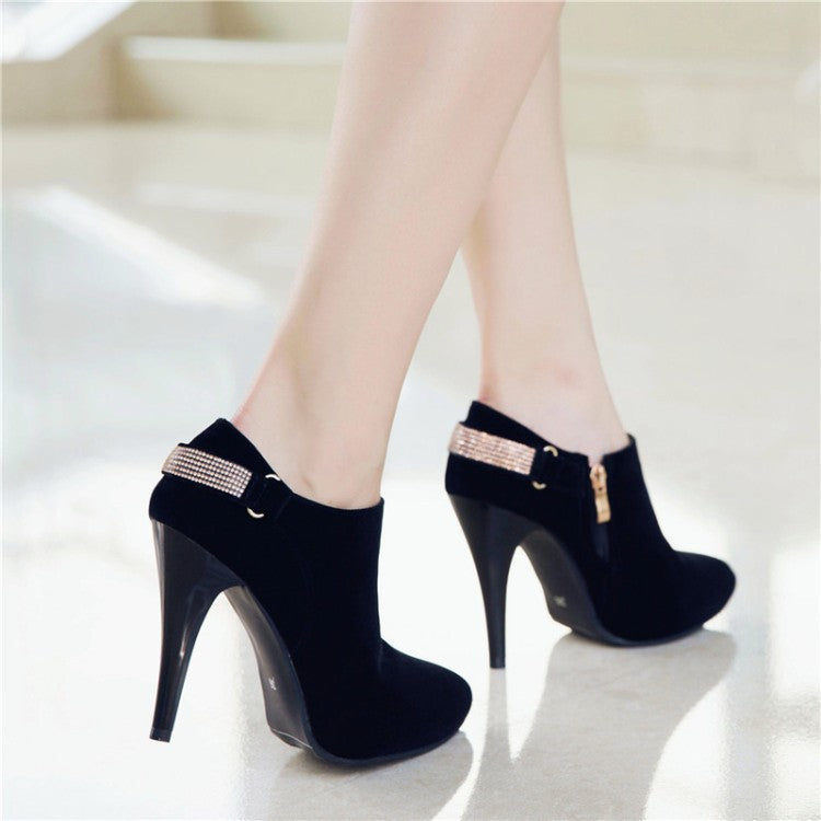 Ophelia | Womens Rhinestone Suede Pointed Toe High Heels Shoes - 4