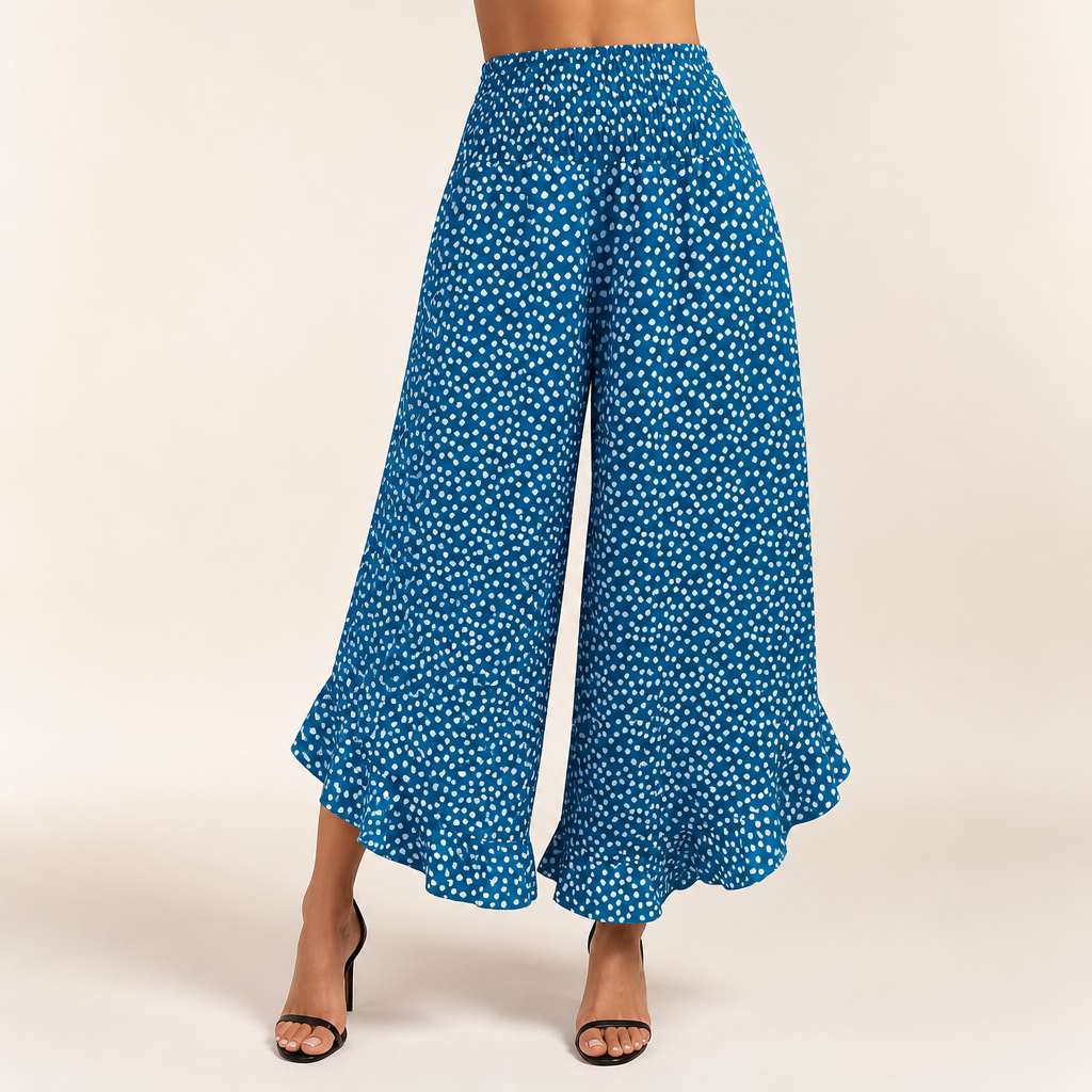 Orla | Womens High Waisted Wide Leg Straight Trousers Pants, Bright Blue