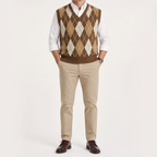 Orson | Mens Argyle V Neck Knitted Jumper Sweater Vest, Coffee