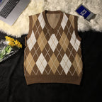 Orson | Mens Argyle V Neck Knitted Sweater Vest, Coffee