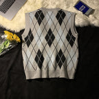 Orson | Mens Argyle V Neck Knitted Sweater Vest, Grey