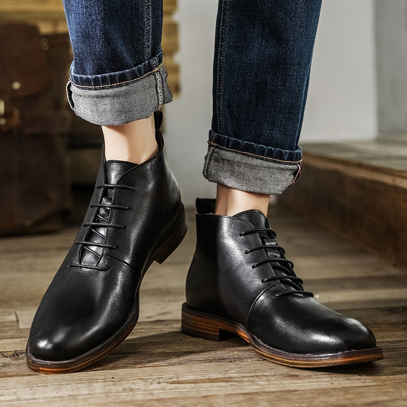 Parker | Mens Faux Leather Work Boots Retro High Top Ankle Footwear