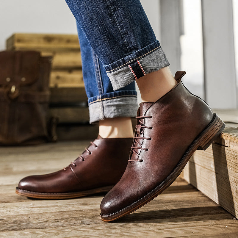 Parker | Mens Faux Leather Work Boots Retro High Top Ankle Footwear