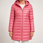 Pascal | Womens Puffer Jacket Hooded Longline Lightweight Long Puffer Coat, Pink