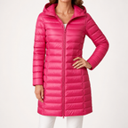 Pascal | Womens Puffer Jacket Hooded Longline Lightweight Long Puffer Coat, Rose