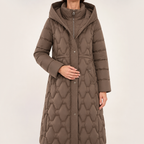 Patrice | Womens Padded Warm Winter Long Puffer Coat, Coffee