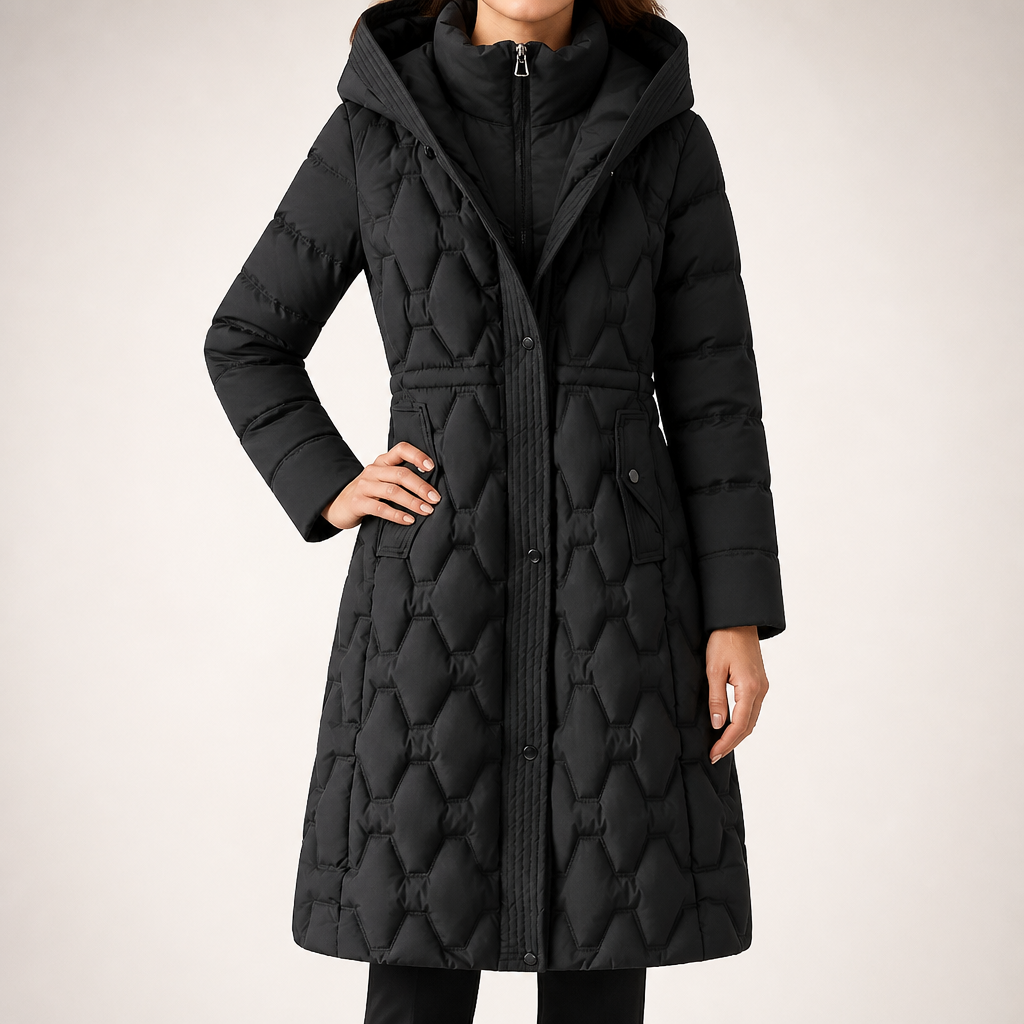 Patrice | Womens Padded Warm Winter Long Puffer Coat, Black