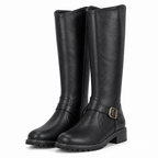 Pauline | Womens Leather Knee High Biker Boots Heeled Riding Footwear