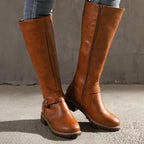 Pauline | Womens Leather Knee High Biker Boots Heeled Riding Footwear