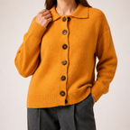 Peggy | Womens Fold Over Collar Button Front Knit Cardigan Sweater Coat, Orange