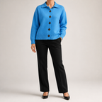 Peggy | Womens Fold Over Collar Button Front Knit Cardigan Sweater Coat, Blue