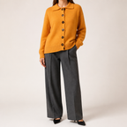 Peggy | Womens Fold Over Collar Button Front Knit Cardigan Sweater Coat, Orange