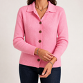 Peggy | Womens Fold Over Collar Button Front Knit Cardigan Sweater Coat, Pink