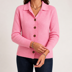 Peggy | Womens Fold Over Collar Button Front Knit Cardigan Sweater Coat, Pink