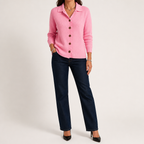 Peggy | Womens Fold Over Collar Button Front Knit Cardigan Sweater Coat, Pink