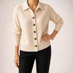 Peggy | Womens Fold Over Collar Button Front Knit Cardigan Sweater Coat, Apricot