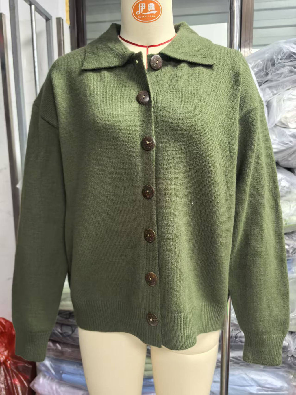 Peggy | Womens Fold Over Collar Button Front Knit Cardigan Sweater Coat, Army Green