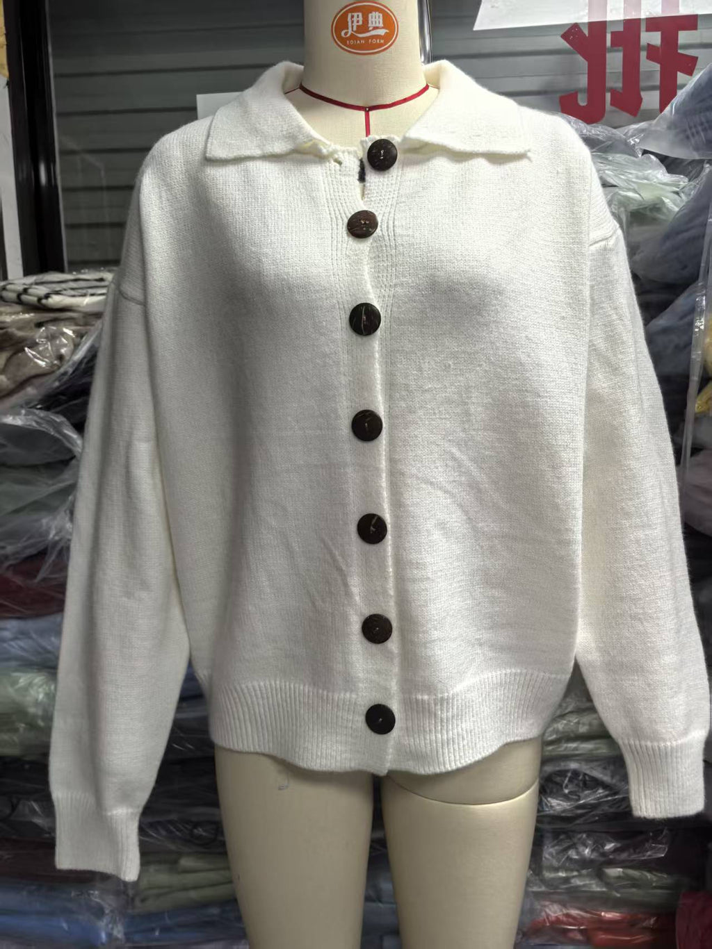 Peggy | Womens Fold Over Collar Button Front Knit Cardigan Sweater Coat, White