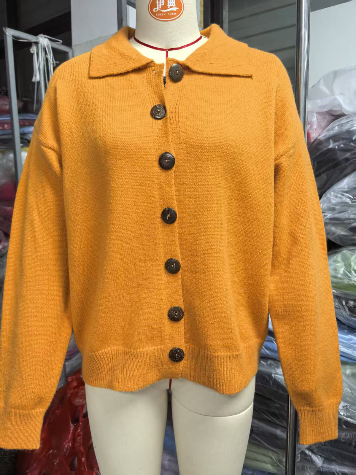 Peggy | Womens Fold Over Collar Button Front Knit Cardigan Sweater Coat, Orange