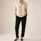 Peggy | Womens Fold Over Collar Button Front Knit Cardigan Sweater Coat, Apricot