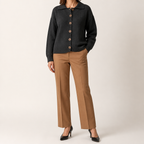 Peggy | Womens Fold Over Collar Button Front Knit Cardigan Sweater Coat, Black