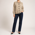Peggy | Womens Fold Over Collar Button Front Knit Cardigan Sweater Coat, Khaki