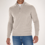 Peregrine | Mens Long Sleeve Zip Wool Casual Polo Shirt, Creamy
