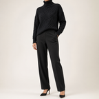 Pernille | Womens Turtleneck Knitted Jumper Roll Neck Pullover Sweater, Black