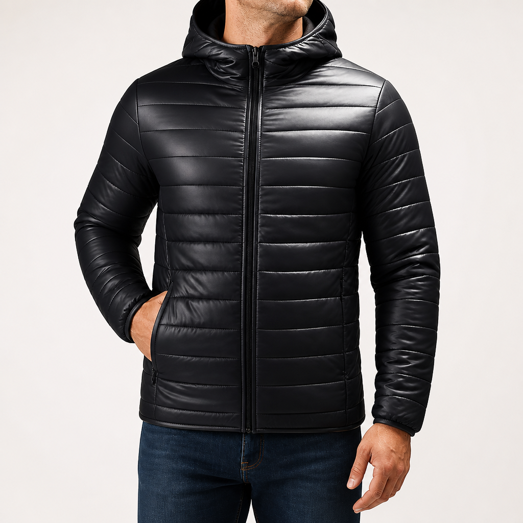 Peter | Mens Hooded Puffer Jacket Padded Cotton Winter Lightweight Coat, Black