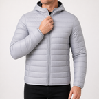 Peter | Mens Hooded Puffer Jacket Padded Cotton Winter Lightweight Coat, Light Grey