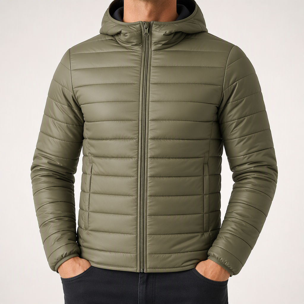 Peter | Mens Hooded Puffer Jacket Padded Cotton Winter Lightweight Coat, Army Green