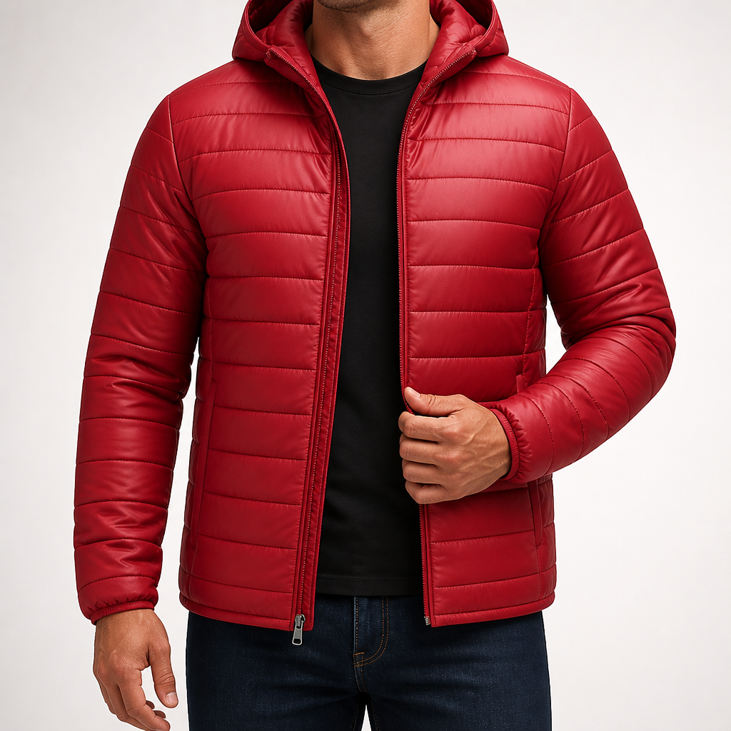 Peter | Mens Hooded Puffer Jacket Padded Cotton Winter Lightweight Coat, Burgundy