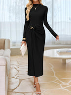 Petra | Wedding Guest Long Sleeve Bodycon Midi Dress Prom Knit Bridesmaid - 1