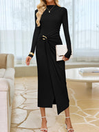 Petra | Wedding Guest Long Sleeve Bodycon Midi Dress Prom Knit Bridesmaid - 3