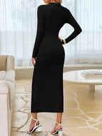 Petra | Wedding Guest Long Sleeve Bodycon Midi Dress Prom Knit Bridesmaid - 4
