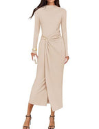 Petra | Wedding Guest Long Sleeve Bodycon Midi Dress Prom Knit Bridesmaid - Cream White