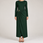 Petra | Womens Wedding Guest Long Sleeve Bodycon Midi Prom Dress, Olive Green