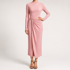 Petra | Womens Wedding Guest Long Sleeve Bodycon Midi Prom Dress, Pink