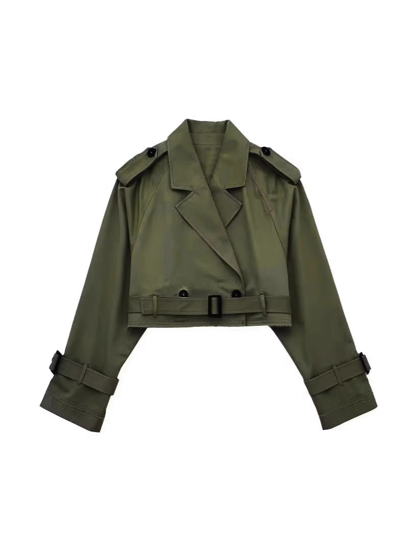 Peyton | Womens Cropped Belted Double Breasted Short Trench Coat