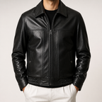 Pierce | Mens Lapel Faux Leather Autumn Down Jacket, Black