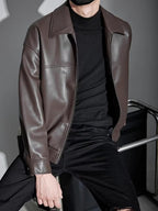 Pierce | Mens Lapel Faux Leather Jacket, Coffee