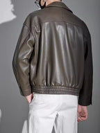 Pierce | Mens Lapel Faux Leather Jacket, Coffee