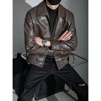 Pierce | Mens Lapel Faux Leather Jacket, Coffee
