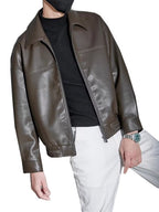 Pierce | Mens Lapel Faux Leather Jacket, Coffee