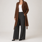 Pippa | Womens Cardigan Knitted Longline Open Front Sweater, Dark Brown