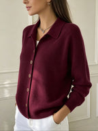 Polly | Womens Collared Knit Cardigan Sweater, Burgundy