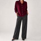 Polly | Womens Collared Knit Cardigan Jumper, Burgundy
