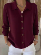 Polly | Womens Collared Knit Cardigan Sweater, Burgundy